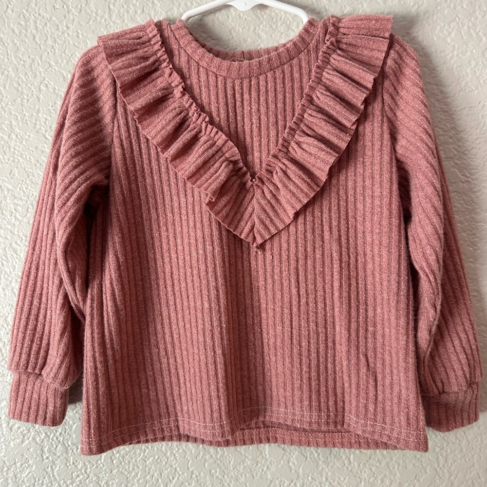 Lil’ Sugarlamb Ruffle Knit Sweater in Cozy Pink size 2T/3T